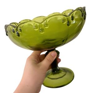 1960’s Vintage Indiana Glass Green Glass Pedestal Bowl